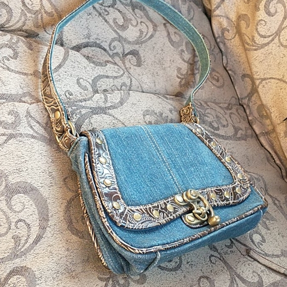 Vintage Handbags - Gorgeous little VINTAGE Denim & Leather Hand Bag